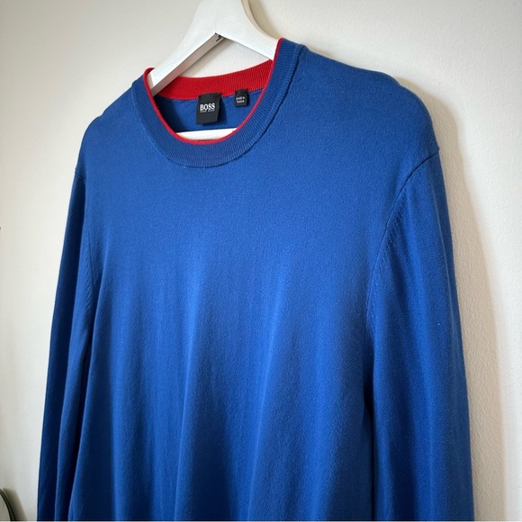 Hugo Boss Blue Knit Cotton Crewneck Sweater Size L - Picture 4 of 8